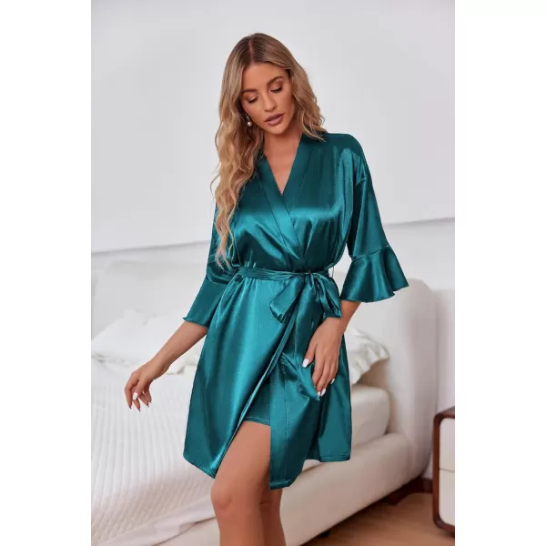 Ekouaer Womens Silk Robe Set Vneck 2 Piece Bridal Party Robes and Satin Bathrobe Set with PocketsDark Green