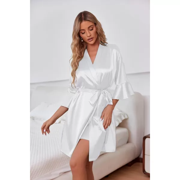 Ekouaer Womens Silk Robe Set Vneck 2 Piece Bridal Party Robes and Satin Bathrobe Set with PocketsWhite