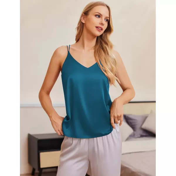 Ekouaer Womens Silk Satin Camisole Tank Tops V Neck Spaghetti Strap Blouses Cross Back Sleeveless Cami ShirtBlackblue Green