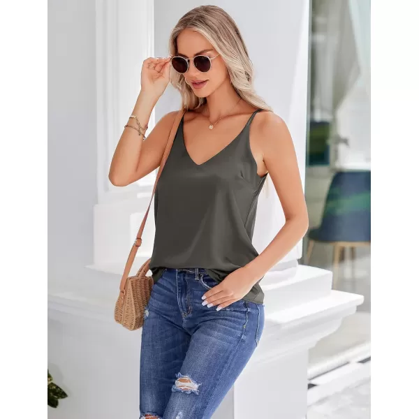 Ekouaer Womens Silk Satin Camisole Tank Tops V Neck Spaghetti Strap Blouses Cross Back Sleeveless Cami ShirtBlackdark Grey