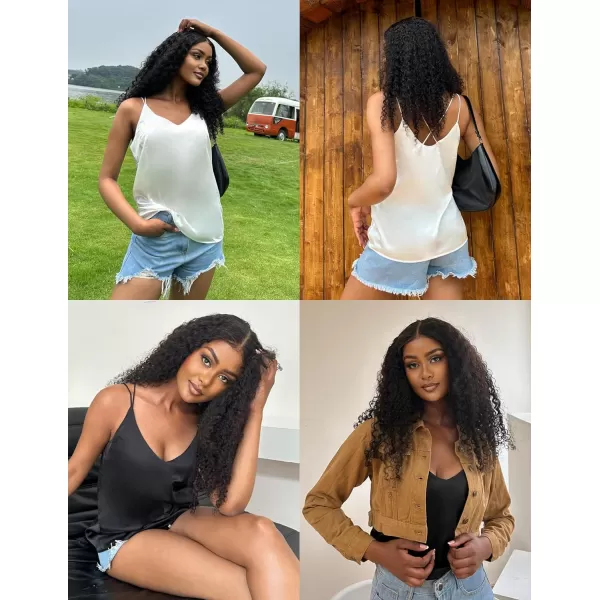 Ekouaer Womens Silk Satin Camisole Tank Tops V Neck Spaghetti Strap Blouses Cross Back Sleeveless Cami ShirtBlackwhite