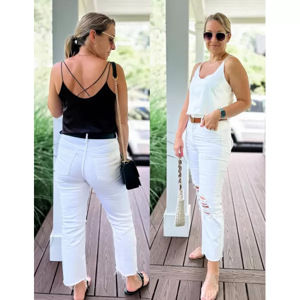 Ekouaer Womens Silk Satin Camisole Tank Tops V Neck Spaghetti Strap Blouses Cross Back Sleeveless Cami ShirtBlackwhite