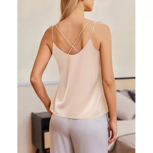 Ekouaer Womens Silk Satin Camisole Tank Tops V Neck Spaghetti Strap Blouses Cross Back Sleeveless Cami ShirtChampagne