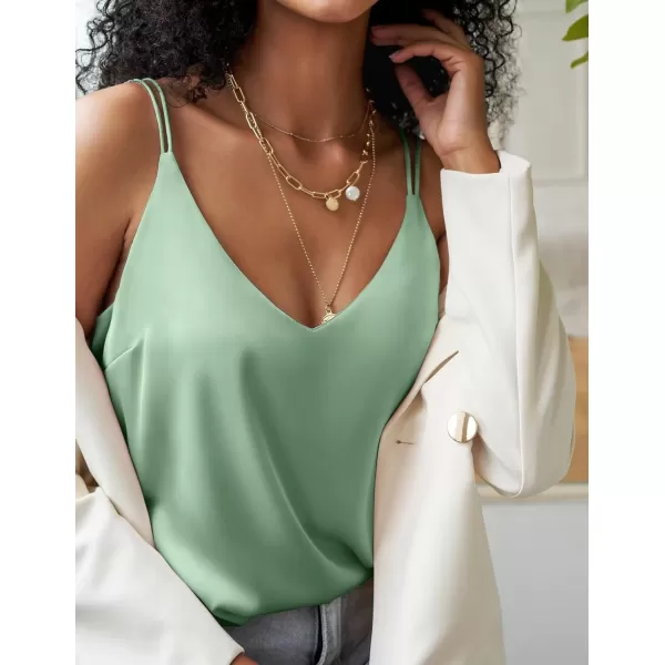 Ekouaer Womens Silk Satin Camisole Tank Tops V Neck Spaghetti Strap Blouses Cross Back Sleeveless Cami ShirtDusty Greenmisty Grey