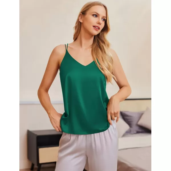 Ekouaer Womens Silk Satin Camisole Tank Tops V Neck Spaghetti Strap Blouses Cross Back Sleeveless Cami ShirtEvergreen