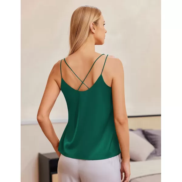 Ekouaer Womens Silk Satin Camisole Tank Tops V Neck Spaghetti Strap Blouses Cross Back Sleeveless Cami ShirtEvergreenblack