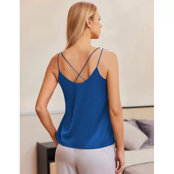 Ekouaer Womens Silk Satin Camisole Tank Tops V Neck Spaghetti Strap Blouses Cross Back Sleeveless Cami ShirtSnorkel Blue