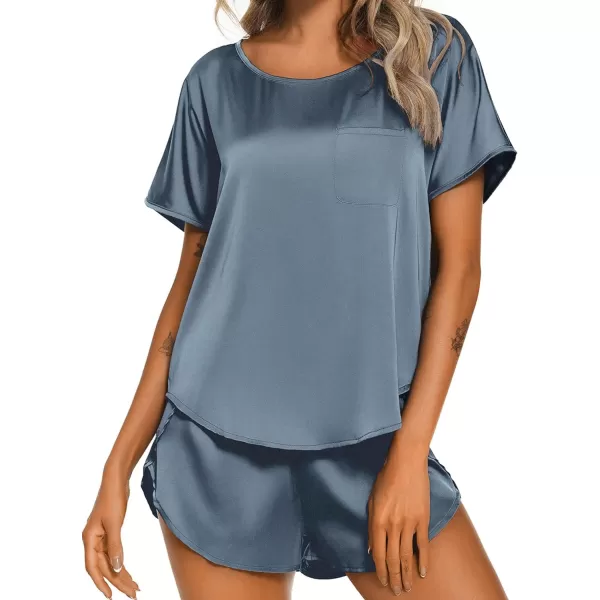 Ekouaer Womens Silk Satin Pajamas Set Short Sleeve Top and Shorts TwoPiece Pjs Silky Sleepwear NightwearDgrey