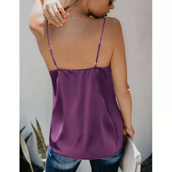 Ekouaer Womens Silk Satin Tank Tops V Neck Camisole Cami Spaghetti Strap Top Summer Basic BlouseBright Purple