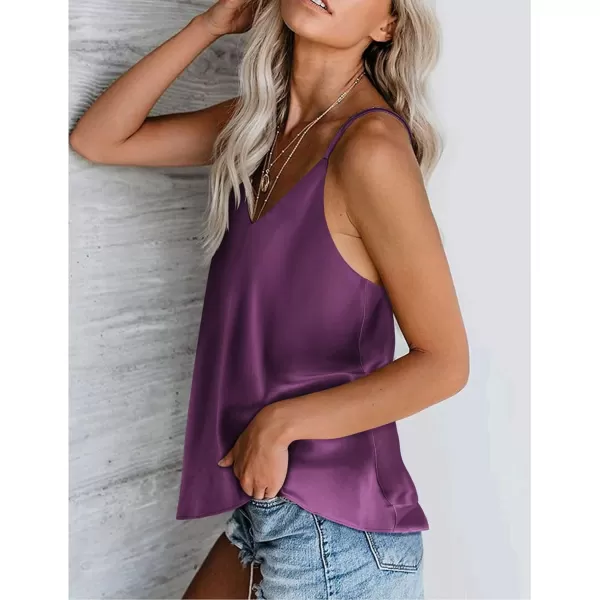 Ekouaer Womens Silk Satin Tank Tops V Neck Camisole Cami Spaghetti Strap Top Summer Basic BlouseBright Purple