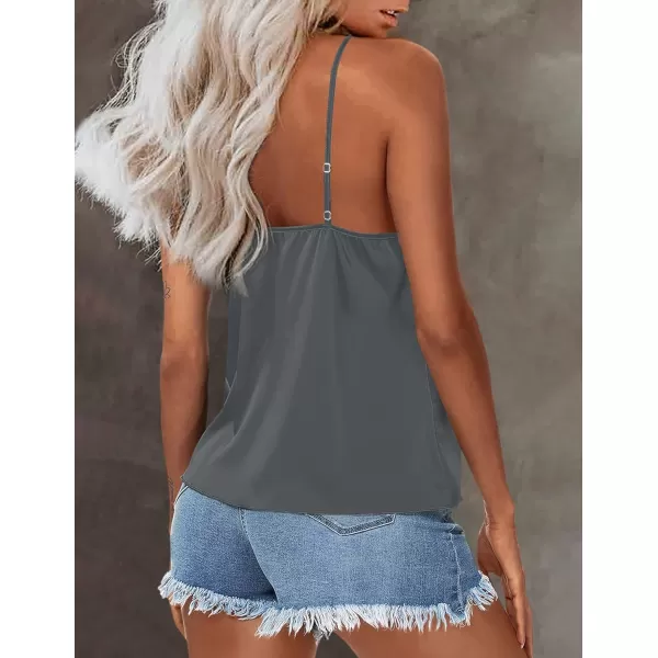 Ekouaer Womens Silk Satin Tank Tops V Neck Camisole Cami Spaghetti Strap Top Summer Basic BlouseCharcoal Grey