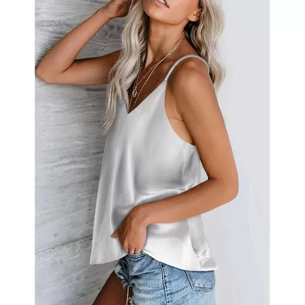 Ekouaer Womens Silk Satin Tank Tops V Neck Camisole Cami Spaghetti Strap Top Summer Basic BlouseMisty Grey