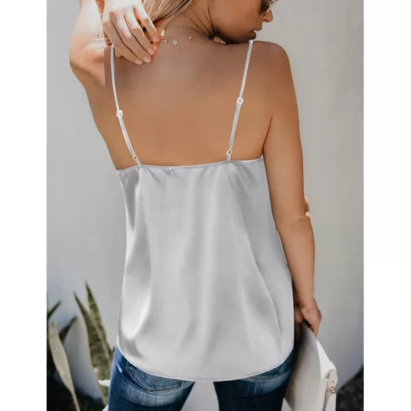 Ekouaer Womens Silk Satin Tank Tops V Neck Camisole Cami Spaghetti Strap Top Summer Basic BlouseMisty Grey