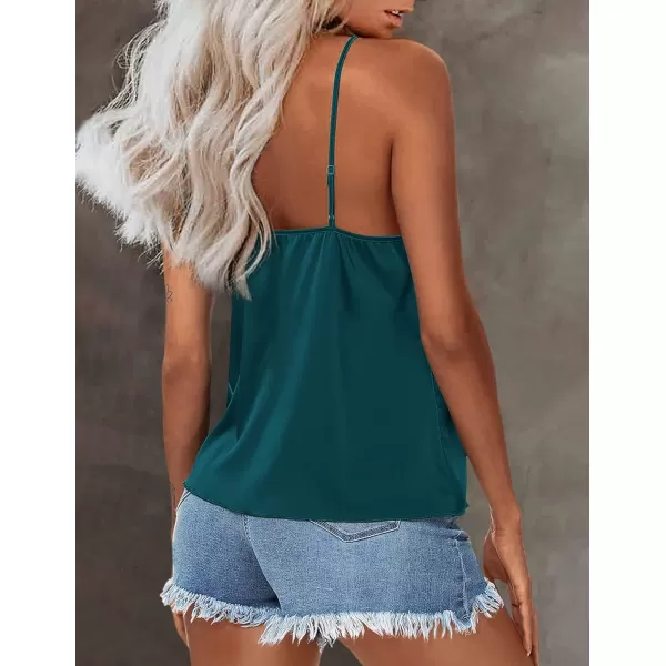 Ekouaer Womens Silk Satin Tank Tops V Neck Camisole Cami Spaghetti Strap Top Summer Basic BlouseOnion Green