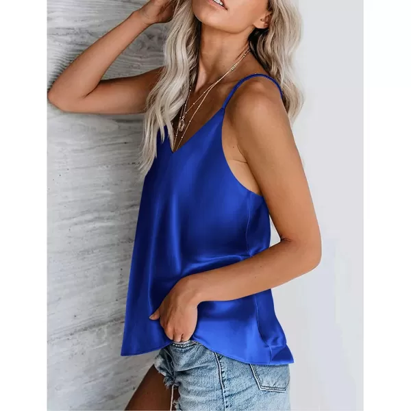 Ekouaer Womens Silk Satin Tank Tops V Neck Camisole Cami Spaghetti Strap Top Summer Basic BlouseSnorkel Blue