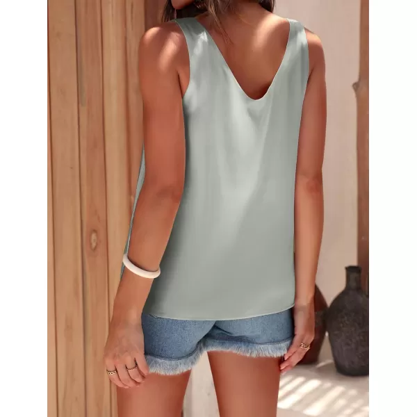 Ekouaer Womens Silk Satin Tank Tops V Neck Casual Cami Sleeveless Camisole Blouses Summer Basic Tank ShirtMisty Grey