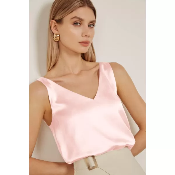 Ekouaer Womens Silk Satin Tank Tops V Neck Casual Cami Sleeveless Camisole Blouses Summer Basic Tank ShirtPastel Pink