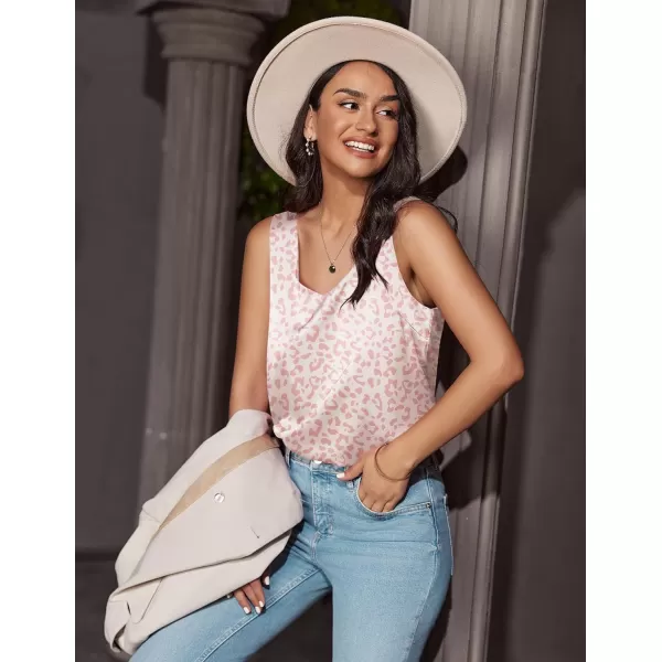 Ekouaer Womens Silk Satin Tank Tops V Neck Casual Cami Sleeveless Camisole Blouses Summer Basic Tank ShirtPink Leopard Print