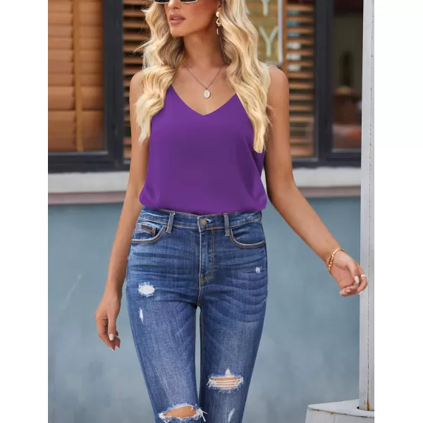 Ekouaer Womens Silk Satin Tank Tops V Neck Casual Cami Sleeveless Camisole Blouses Summer Basic Tank ShirtPurple