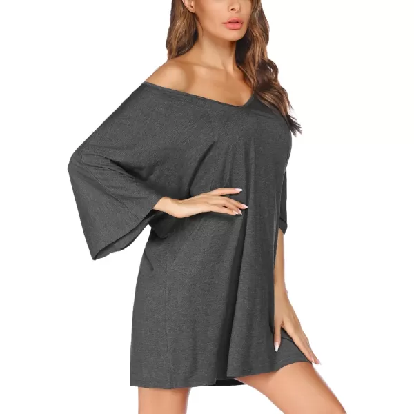 Ekouaer Womens Sleepshirt Deep V Neck Nightgown Batwing Nightshirt Oversized Sleepwear S4XLGray