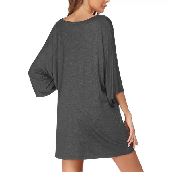 Ekouaer Womens Sleepshirt Deep V Neck Nightgown Batwing Nightshirt Oversized Sleepwear S4XLGray