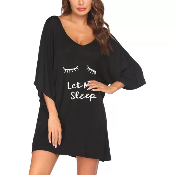 Ekouaer Womens Sleepshirt Deep V Neck Nightgown Batwing Nightshirt Oversized Sleepwear S4XLLet Me Sleep