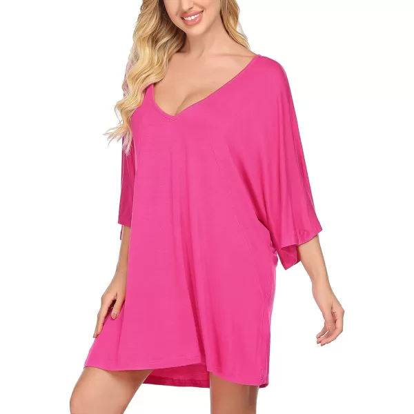 Ekouaer Womens Sleepshirt Deep V Neck Nightgown Batwing Nightshirt Oversized Sleepwear S4XLPink