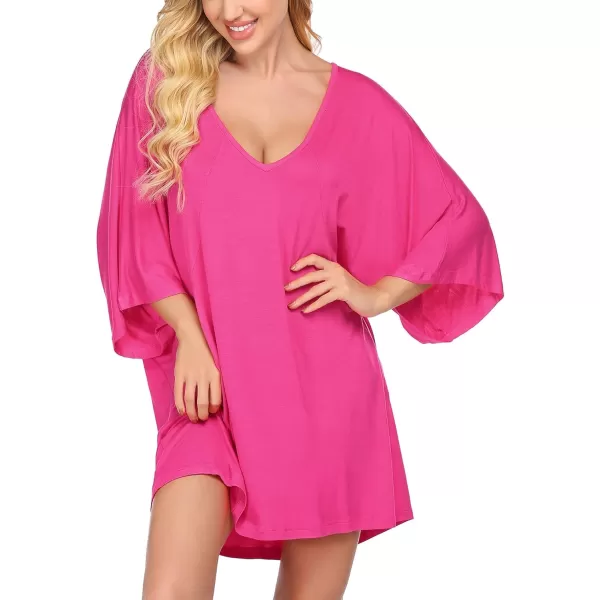 Ekouaer Womens Sleepshirt Deep V Neck Nightgown Batwing Nightshirt Oversized Sleepwear S4XLPink