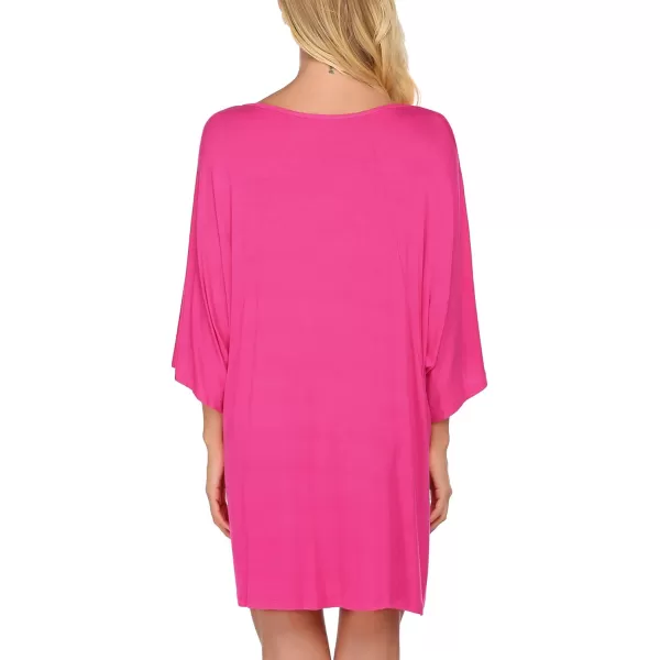 Ekouaer Womens Sleepshirt Deep V Neck Nightgown Batwing Nightshirt Oversized Sleepwear S4XLPink