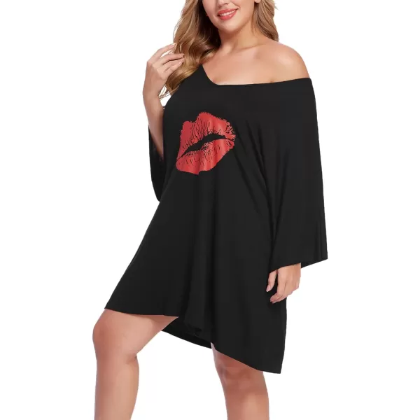 Ekouaer Womens Sleepshirt Deep V Neck Nightgown Batwing Nightshirt Oversized Sleepwear S4XLRed Lip