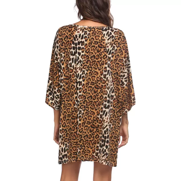 Ekouaer Womens Sleepshirt Deep V Neck Nightgown Batwing Nightshirt Oversized Sleepwear S4XLYellow Leopard