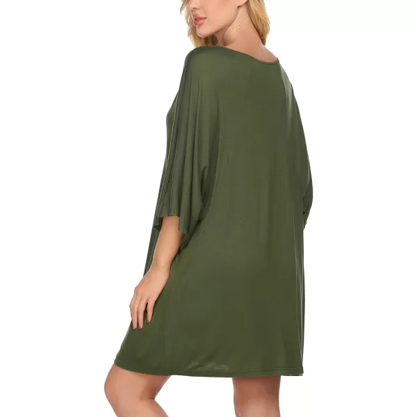 Ekouaer Womens Sleepshirt Deep V Neck Nightgown Batwing Nightshirt Oversized Sleepwear S4XLZarmy Green