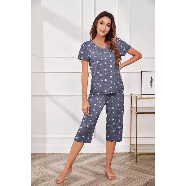 Ekouaer Womens Sleepwear Capri Pajama Sets Short Sleeve TwoPiece Pjs V Neck Tops amp Capri Pants with Pockets S3XLAstar