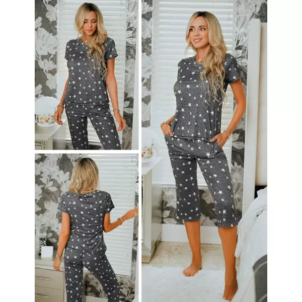 Ekouaer Womens Sleepwear Capri Pajama Sets Short Sleeve TwoPiece Pjs V Neck Tops amp Capri Pants with Pockets S3XLAstar