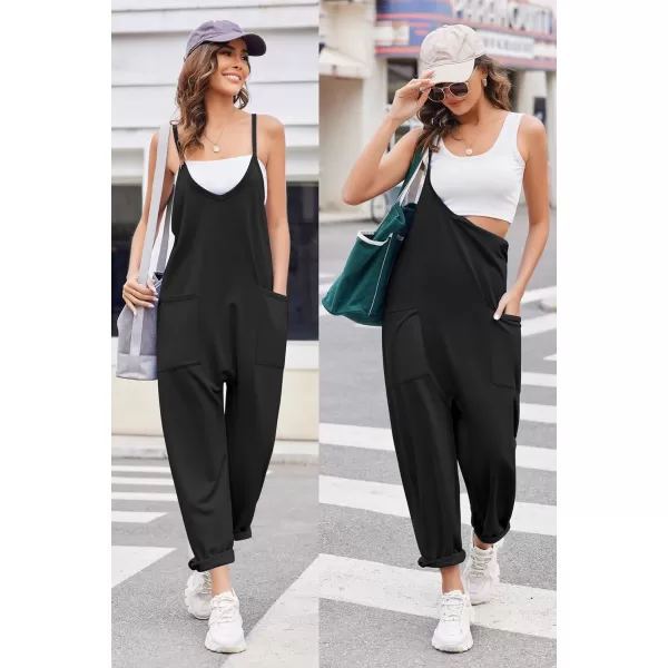 Ekouaer Womens Sleeveless Jumpsuit Loose Spaghetti Strap Baggy Overalls Jumpers Casual Long Pants Rompers with Pockets 2024Ablack