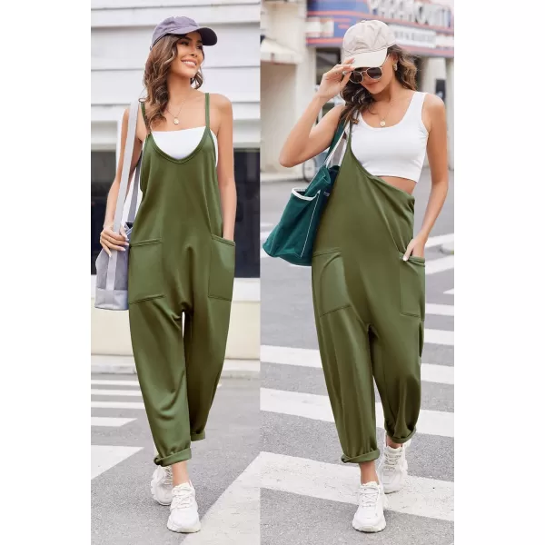 Ekouaer Womens Sleeveless Jumpsuit Loose Spaghetti Strap Baggy Overalls Jumpers Casual Long Pants Rompers with Pockets 2024Armygreen