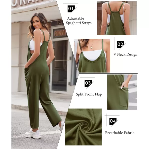 Ekouaer Womens Sleeveless Jumpsuit Loose Spaghetti Strap Baggy Overalls Jumpers Casual Long Pants Rompers with Pockets 2024Armygreen