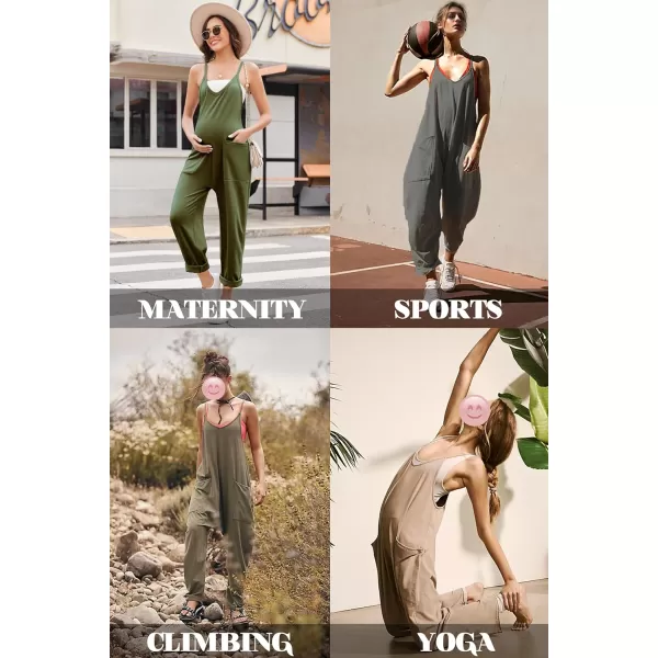 Ekouaer Womens Sleeveless Jumpsuit Loose Spaghetti Strap Baggy Overalls Jumpers Casual Long Pants Rompers with Pockets 2024Armygreen