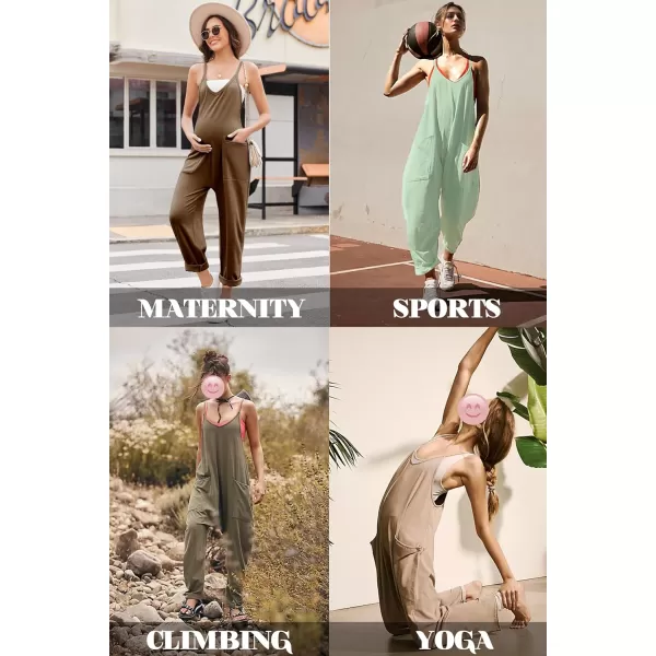 Ekouaer Womens Sleeveless Jumpsuit Loose Spaghetti Strap Baggy Overalls Jumpers Casual Long Pants Rompers with Pockets 2024Coffeebrown