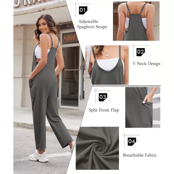 Ekouaer Womens Sleeveless Jumpsuit Loose Spaghetti Strap Baggy Overalls Jumpers Casual Long Pants Rompers with Pockets 2024Darkgrey