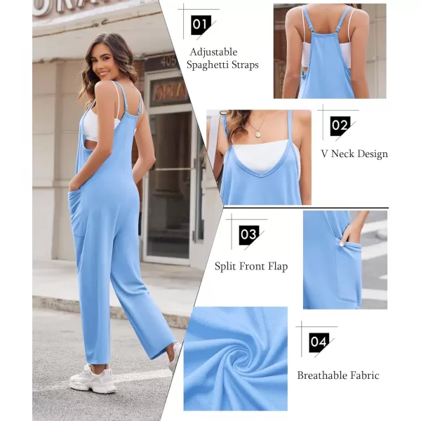 Ekouaer Womens Sleeveless Jumpsuit Loose Spaghetti Strap Baggy Overalls Jumpers Casual Long Pants Rompers with Pockets 2024Lightblue