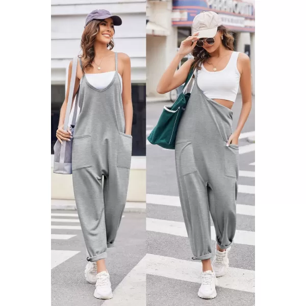 Ekouaer Womens Sleeveless Jumpsuit Loose Spaghetti Strap Baggy Overalls Jumpers Casual Long Pants Rompers with Pockets 2024Lightgrey