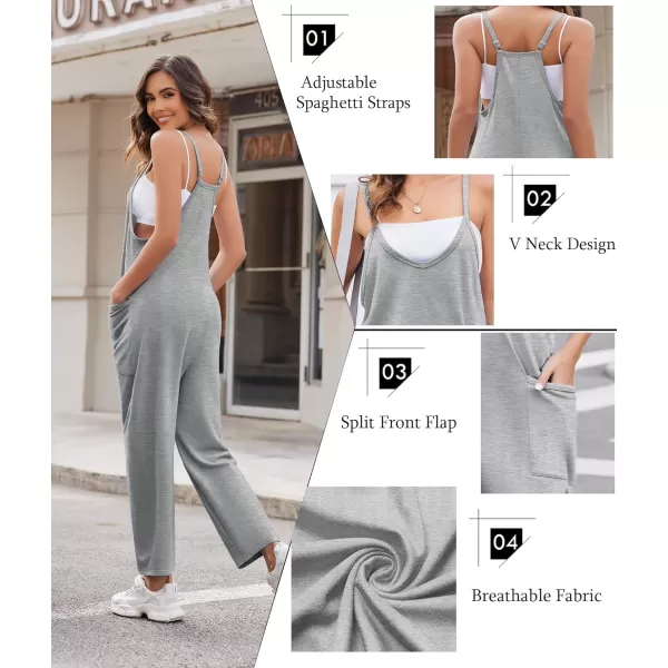 Ekouaer Womens Sleeveless Jumpsuit Loose Spaghetti Strap Baggy Overalls Jumpers Casual Long Pants Rompers with Pockets 2024Lightgrey