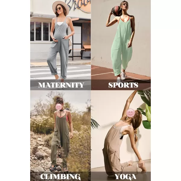 Ekouaer Womens Sleeveless Jumpsuit Loose Spaghetti Strap Baggy Overalls Jumpers Casual Long Pants Rompers with Pockets 2024Lightgrey