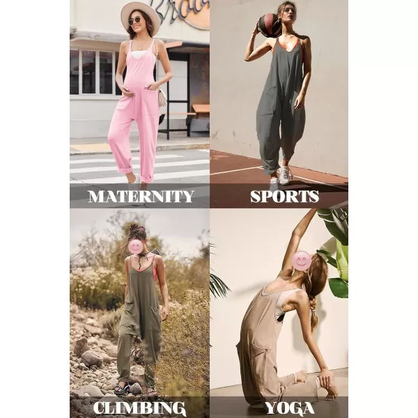 Ekouaer Womens Sleeveless Jumpsuit Loose Spaghetti Strap Baggy Overalls Jumpers Casual Long Pants Rompers with Pockets 2024Pink