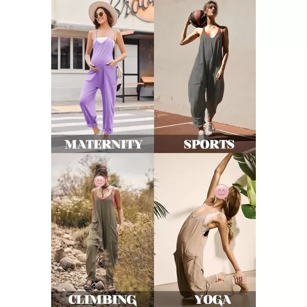 Ekouaer Womens Sleeveless Jumpsuit Loose Spaghetti Strap Baggy Overalls Jumpers Casual Long Pants Rompers with Pockets 2024Purple