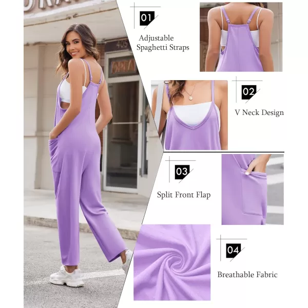 Ekouaer Womens Sleeveless Jumpsuit Loose Spaghetti Strap Baggy Overalls Jumpers Casual Long Pants Rompers with Pockets 2024Purple