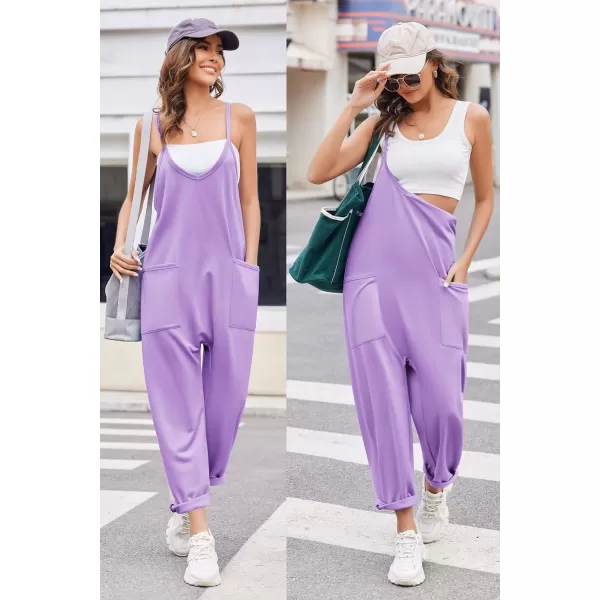 Ekouaer Womens Sleeveless Jumpsuit Loose Spaghetti Strap Baggy Overalls Jumpers Casual Long Pants Rompers with Pockets 2024Purple