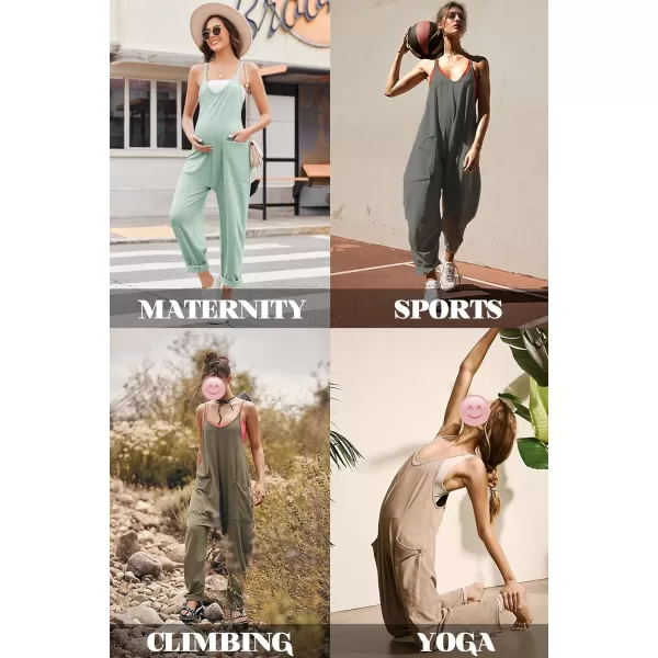 Ekouaer Womens Sleeveless Jumpsuit Loose Spaghetti Strap Baggy Overalls Jumpers Casual Long Pants Rompers with Pockets 2024Sage