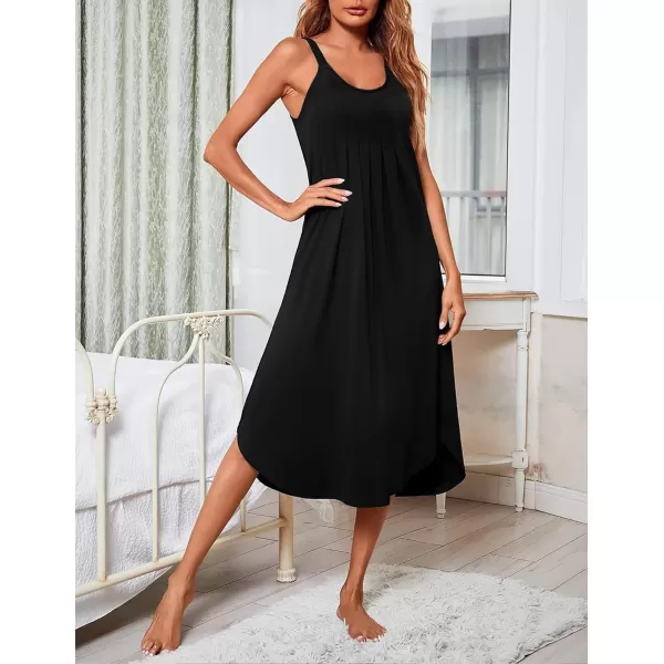 Ekouaer Womens Sleeveless Long Nightgown Full Slip Soft Nightshirt Sleep Dress Chemise Sleepwear Lounge DressesBlack